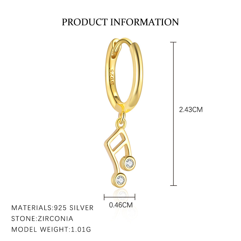 S925 Sterling Silver Musical Note Zirconia Earrings for Women