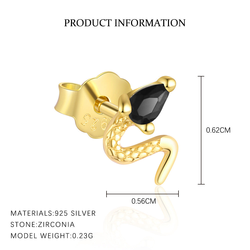 S925 Sterling Silver Animal Black Zirconia Personalized Earrings For Women