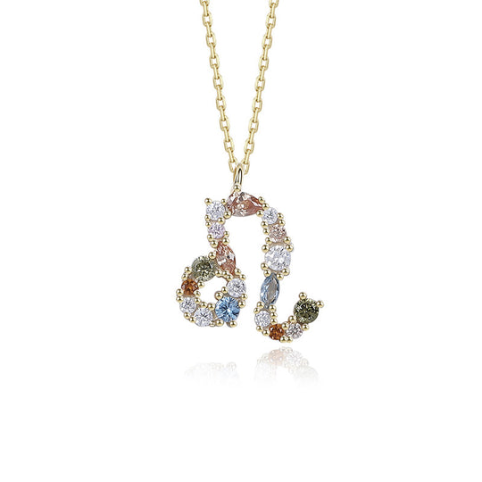 S925 Sterling Silver Rainbow Zirconia Zodiac Necklace