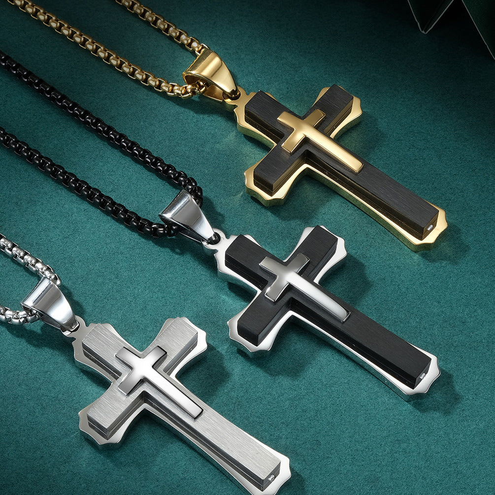 316 Stainless Steel Two-Tone Cross Necklace