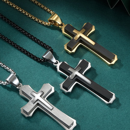 316 Stainless Steel Two-Tone Cross Necklace