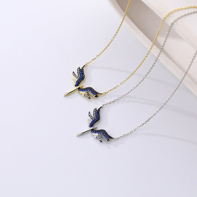 S925 Sterling Silver Angel Wing Zirconia Necklace for Women