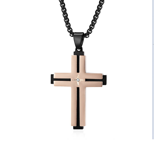 Two-Tone plated Cross Pendant Stainless Steel Necklace