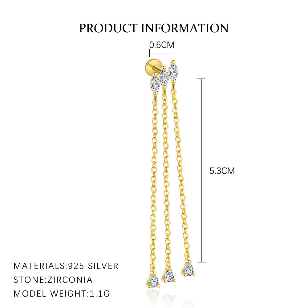 S925 Sterling Silver with Diamond Quadruple Mangosteen Earrings Female
