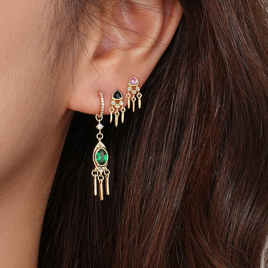 S925 Sterling Silver Vintage Triangular Set Zirconia Earrings For Women