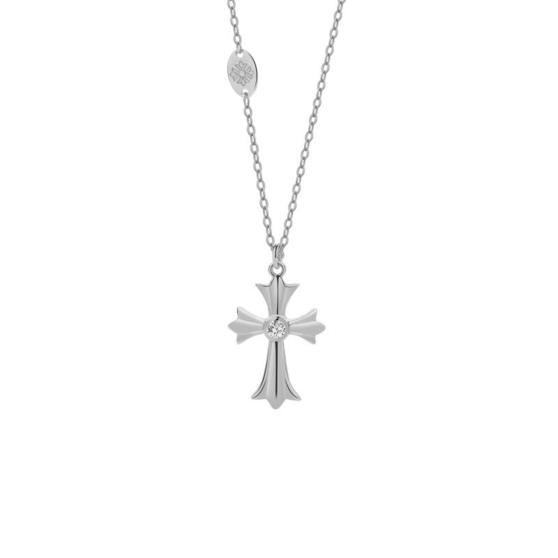 S925 Sterling Silver Punk Cross Zirconia Necklace