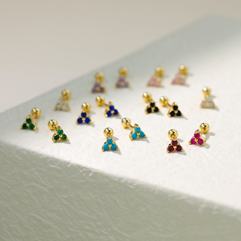 S925 Sterling Silver Triangle Colored Zirconia Stud Earrings