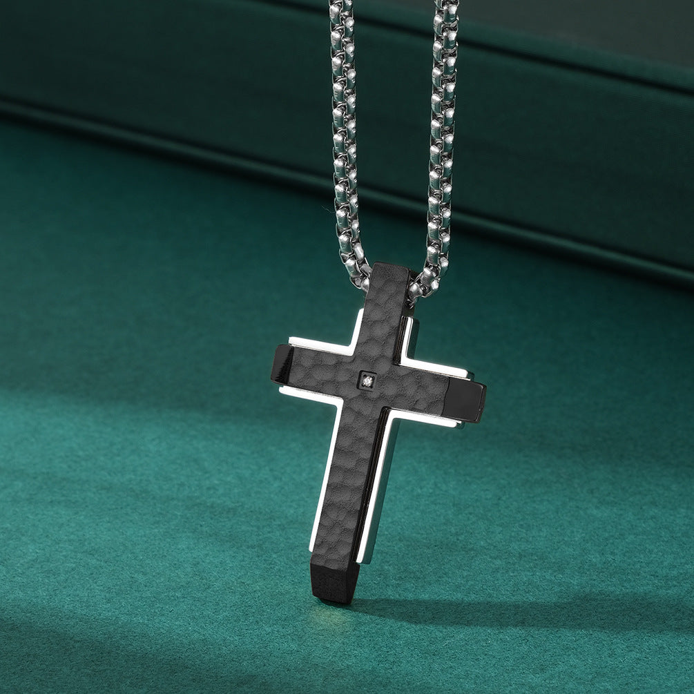 Two-Tone Stainless Steel Cross Pendant Necklace