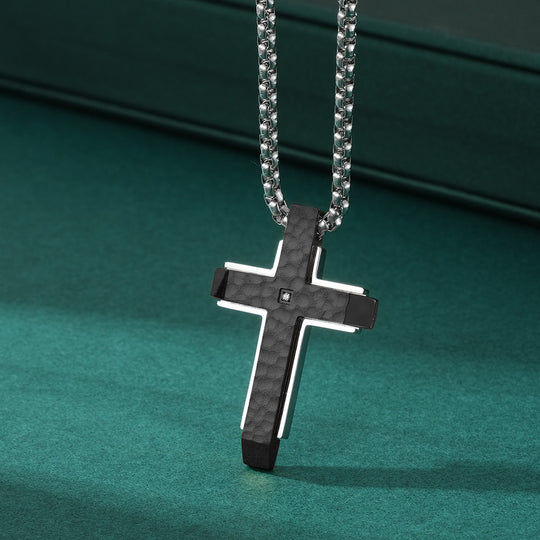Two-Tone Stainless Steel Cross Pendant Necklace