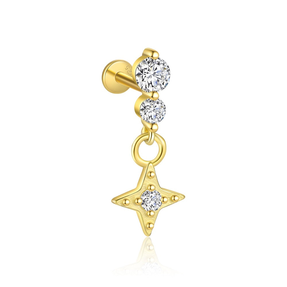 S925 Sterling Silver with Diamond Quadruple Mangosteen Earrings Female