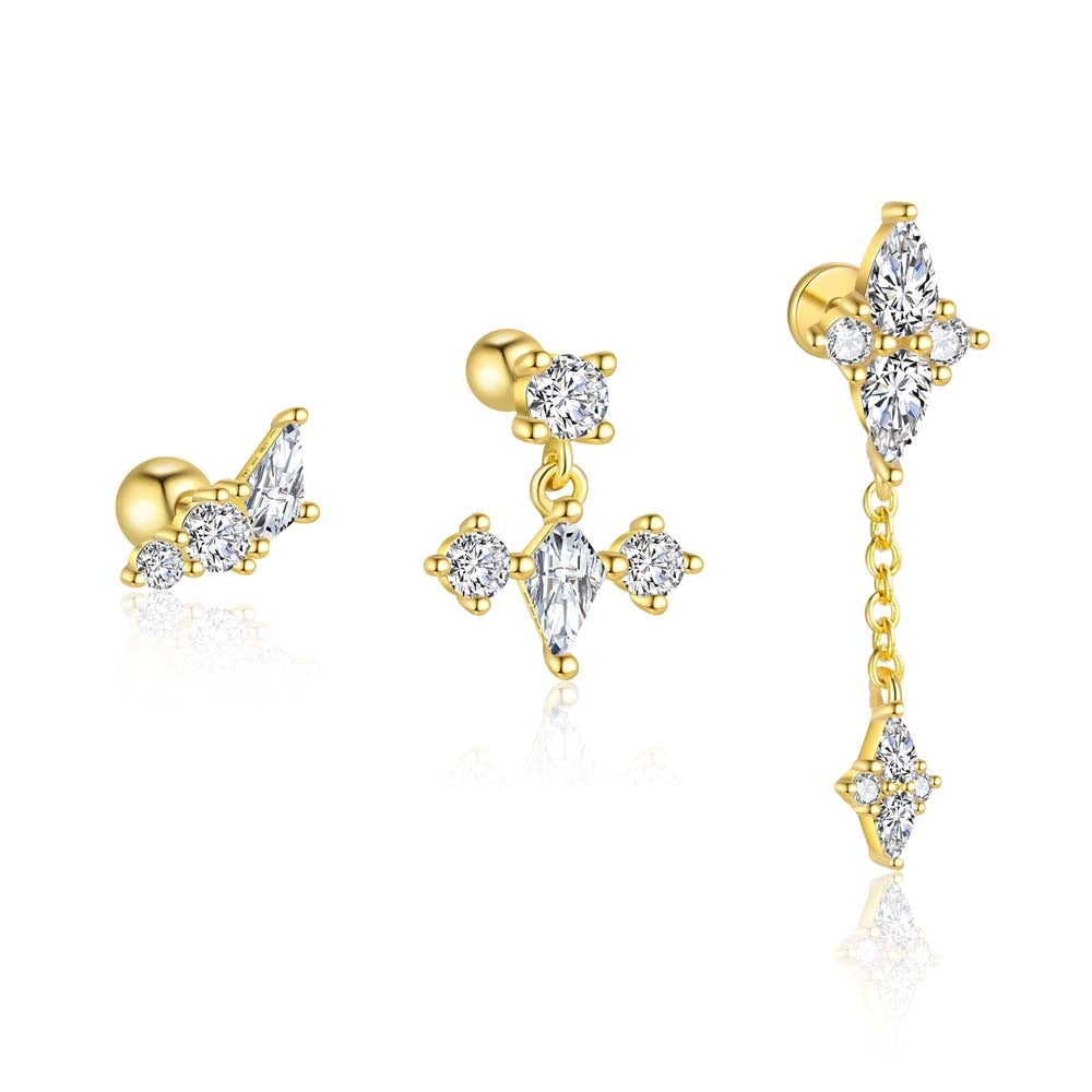 S925 Sterling Silver Geometric Diamond Design Stud Earrings for Women