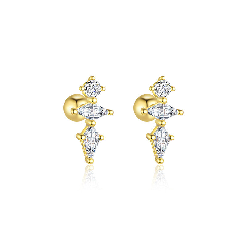 S925 Sterling Silver French Zirconia Round Head Earrings for Women