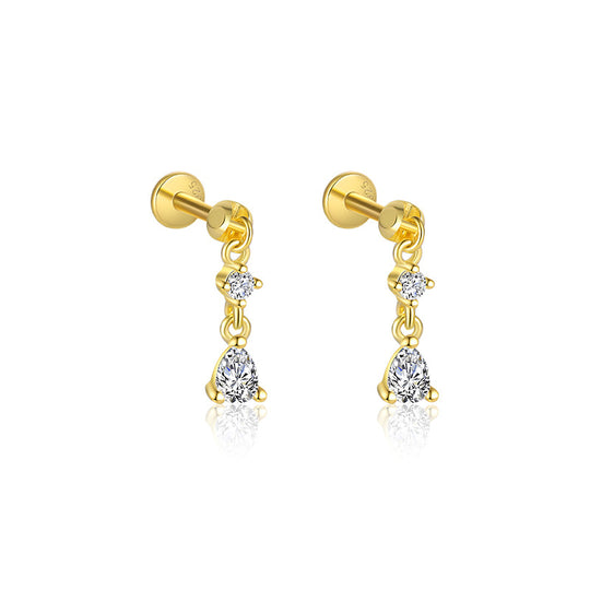 S925 Sterling Silver Tassel Zirconia Flat Earrings for Women