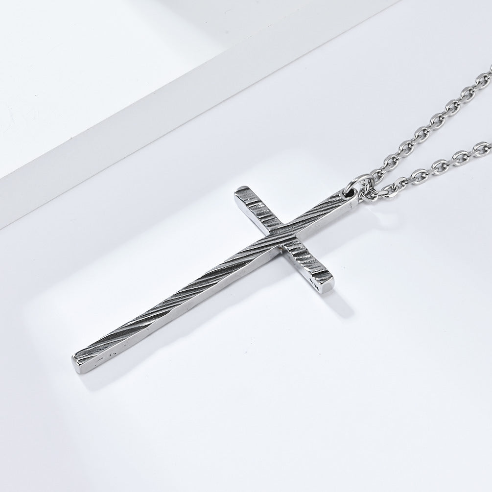 Minimalist Cool-toned Unisex Vintage Stainless Steel Cross Necklace Gothic Jewelry
