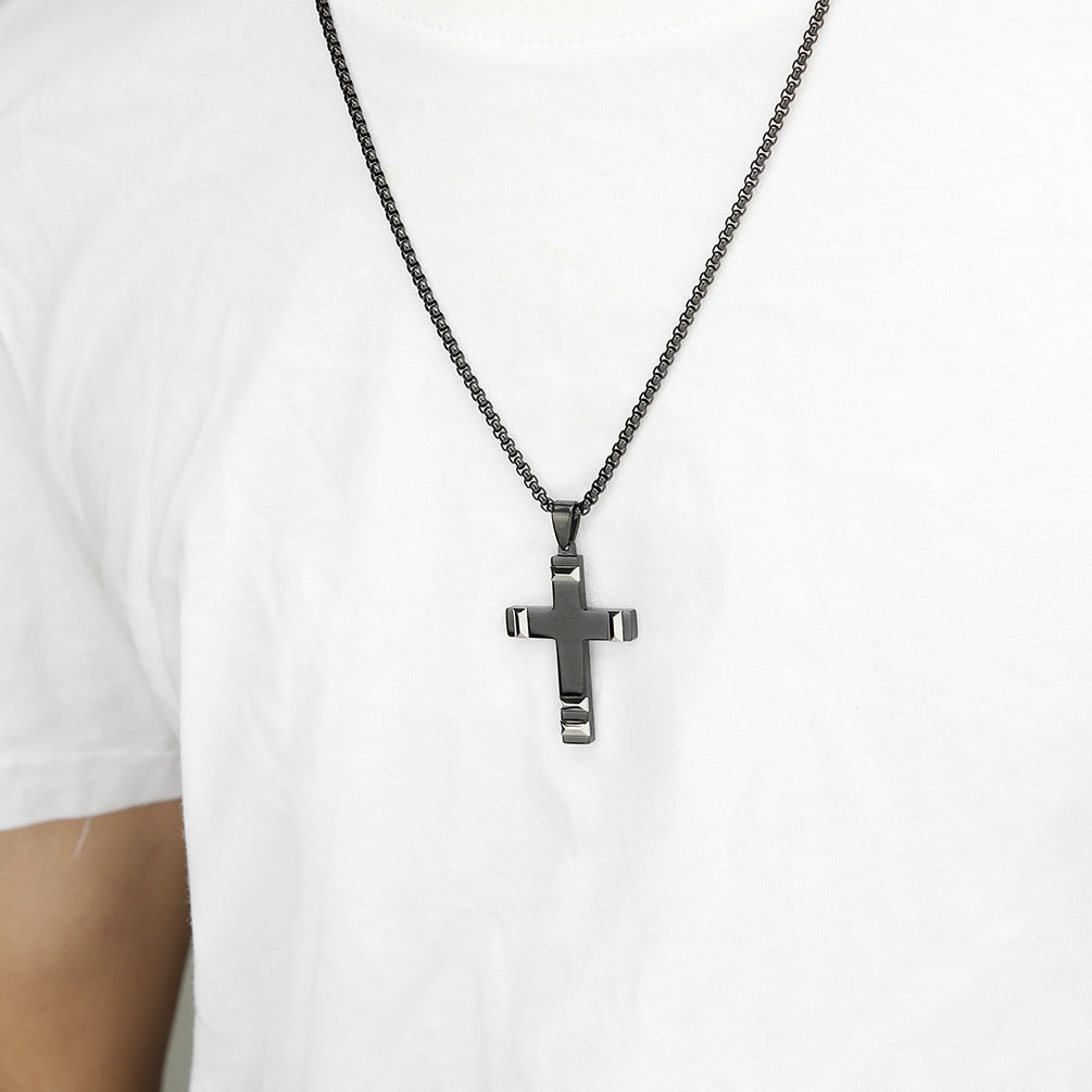 Stainless Steel Two-Tone Cross Necklace for Men