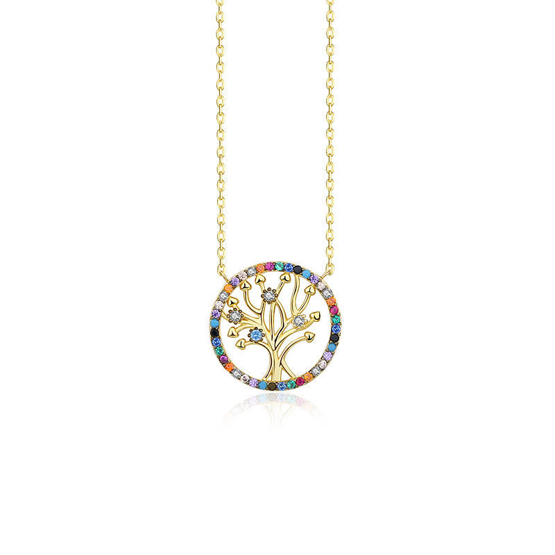 S925 Sterling Silver Colorful Zirconia Tree of Life Necklace for Women