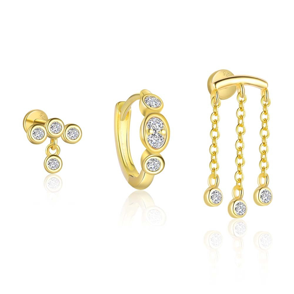 S925 Sterling Silver Round Diamond Stud Earrings For Women