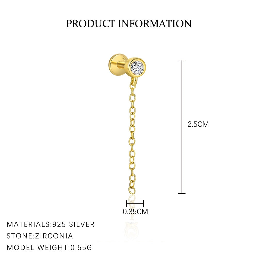 S925 Sterling Silver Tassel Zirconia Flat Earrings for Women