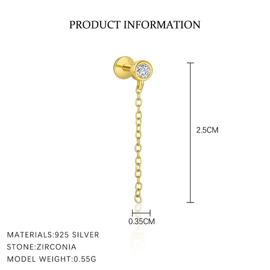 S925 Sterling Silver Tassel Zirconia Flat Earrings for Women