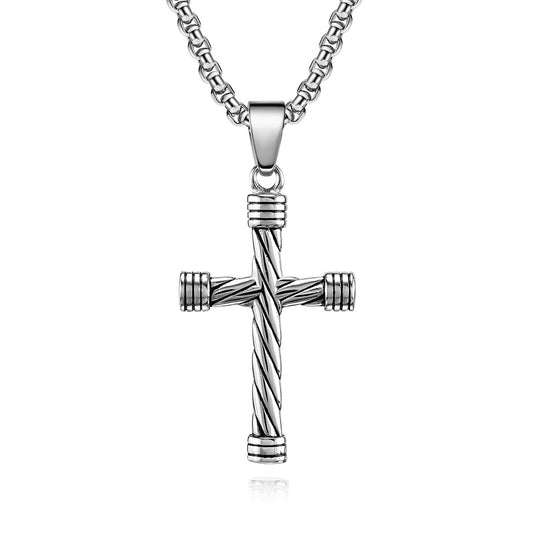 Stainless Steel Twisted Cross Pendant Necklace