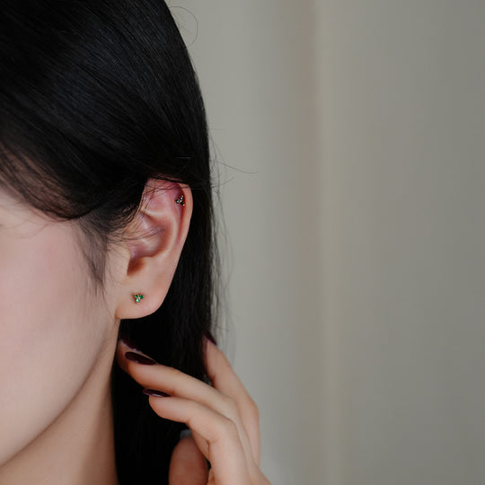 S925 Sterling Silver Triangle Colored Zirconia Stud Earrings
