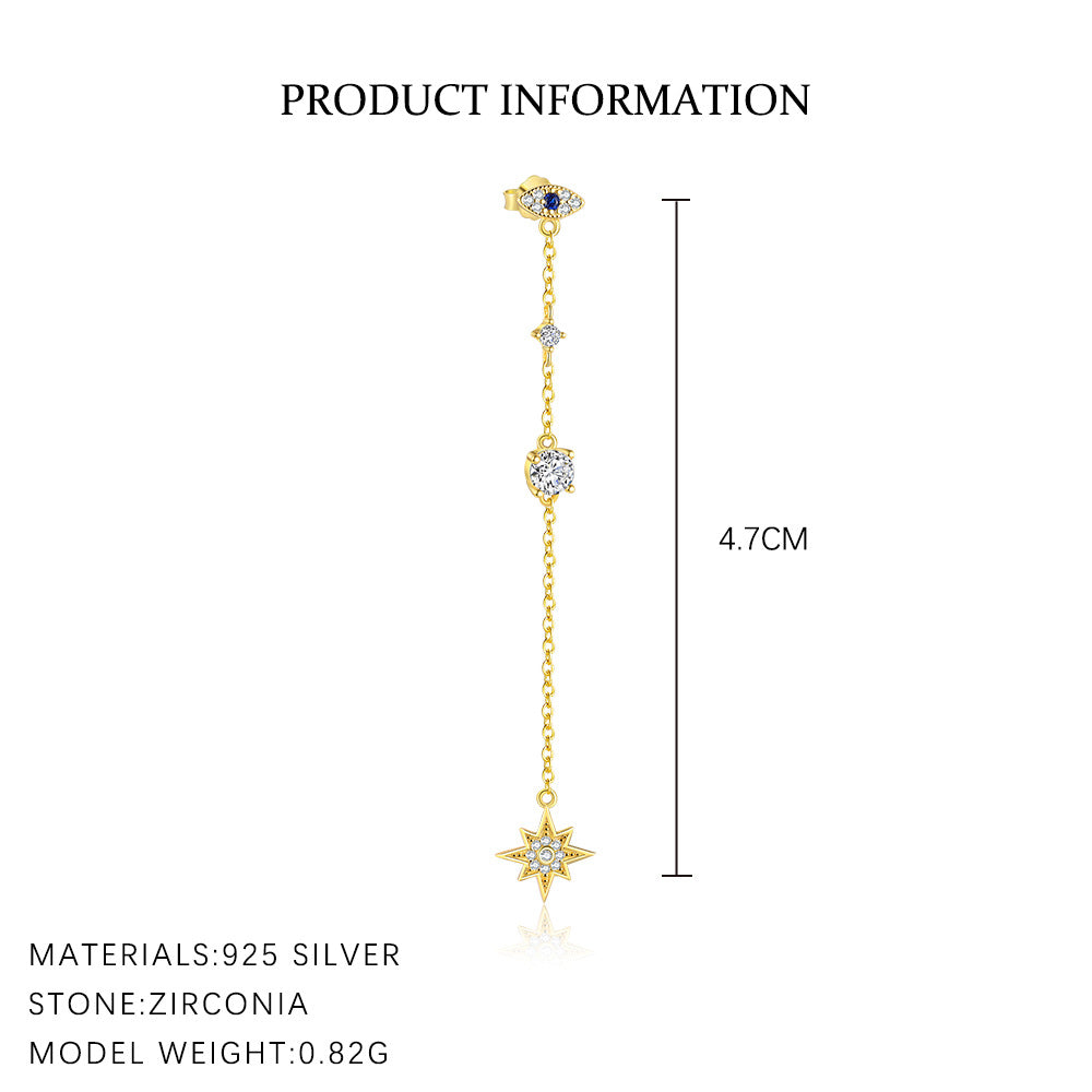 S925 Sterling Silver Star Tassel Diamond Stud Earrings Female