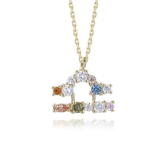 S925 Sterling Silver Rainbow Zirconia Zodiac Necklace