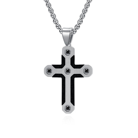 Puzzle Camo Style Stainless Steel Cross Pendant Necklace with Diamonds