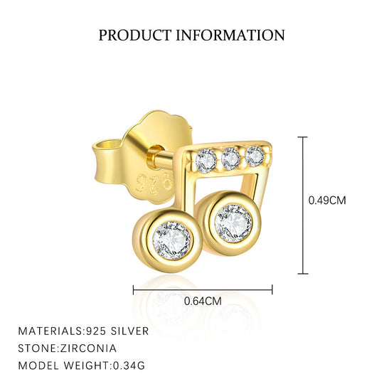 S925 Sterling Silver Musical Note Zirconia Earrings for Women
