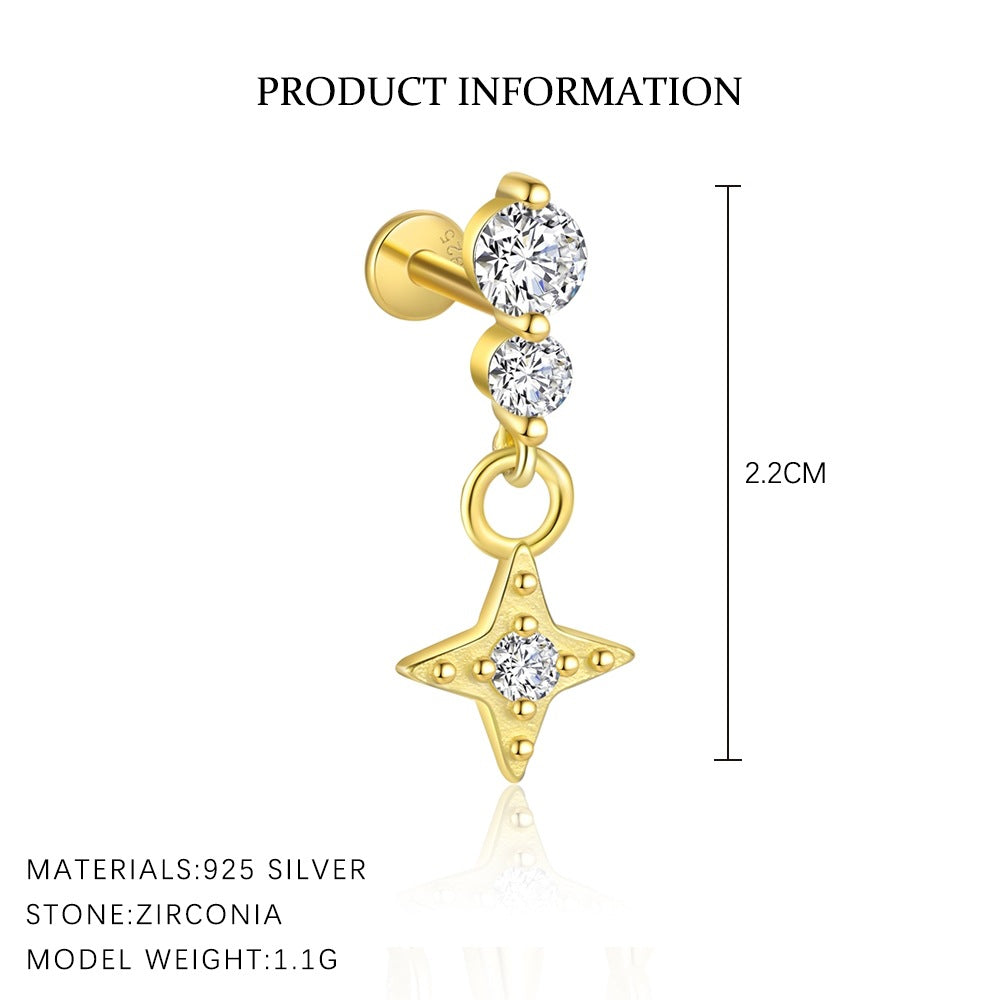 S925 Sterling Silver with Diamond Quadruple Mangosteen Earrings Female