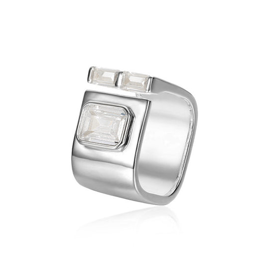 925 Sterling Silver Open Square Zirconia Ring