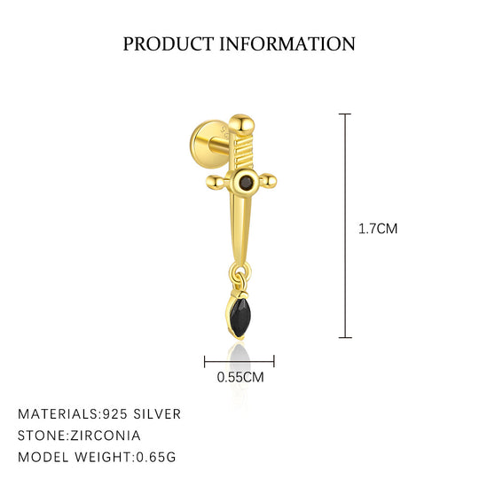 S925 Sterling Silver Round Black Zirconia Earrings for Women