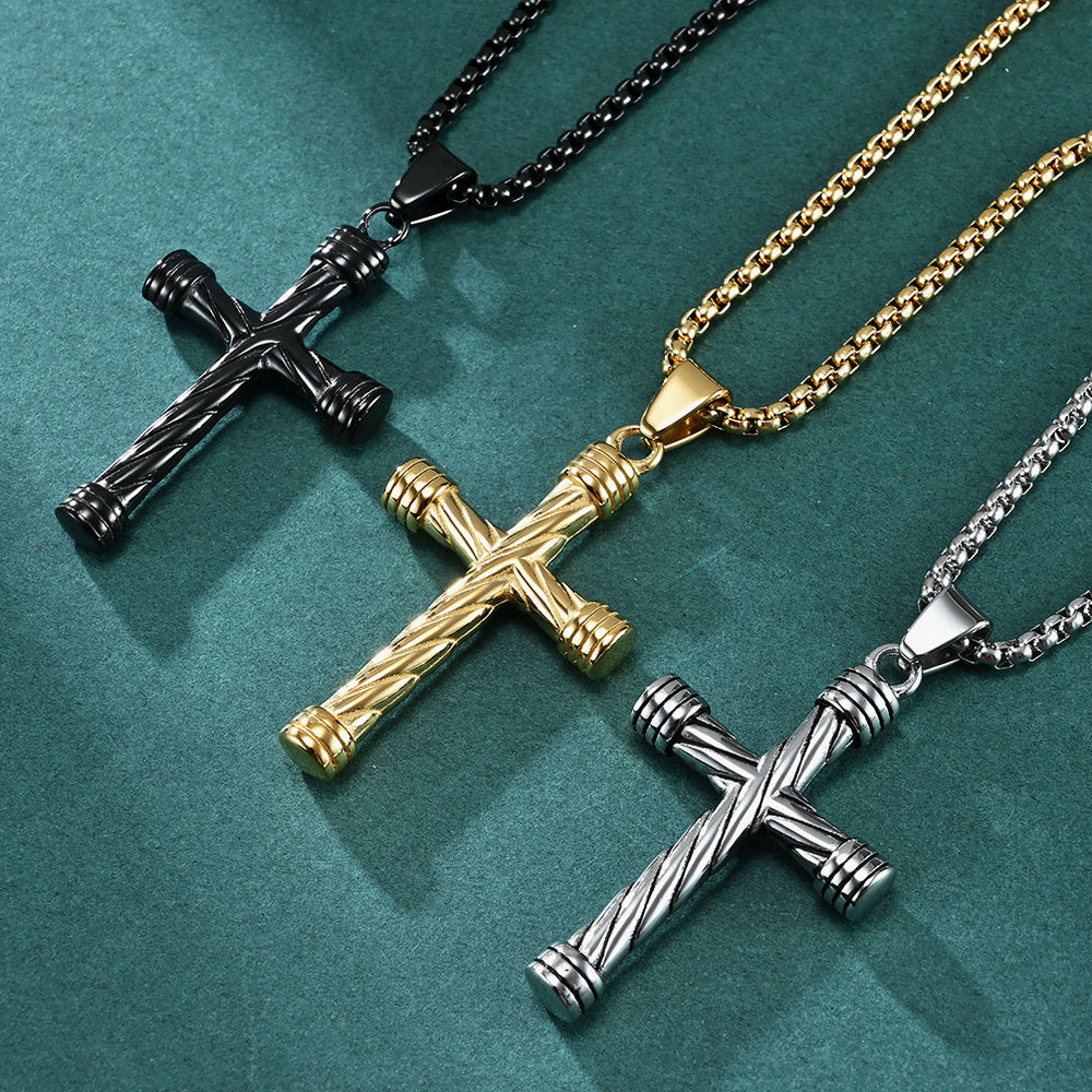 Stainless Steel Twisted Cross Pendant Necklace