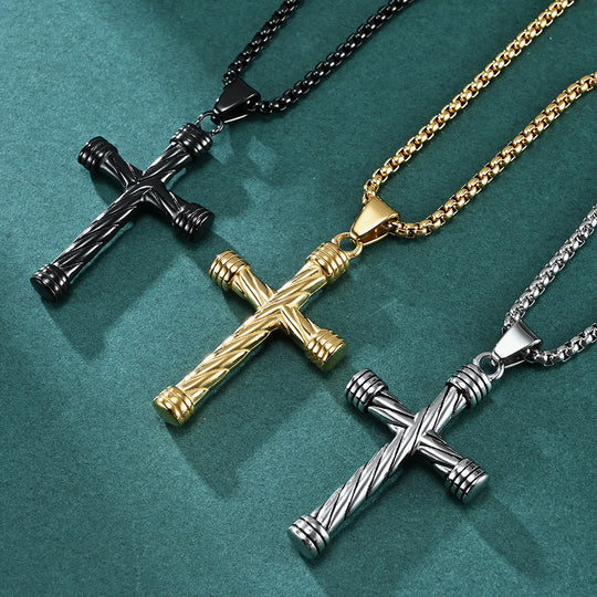 Stainless Steel Twisted Cross Pendant Necklace