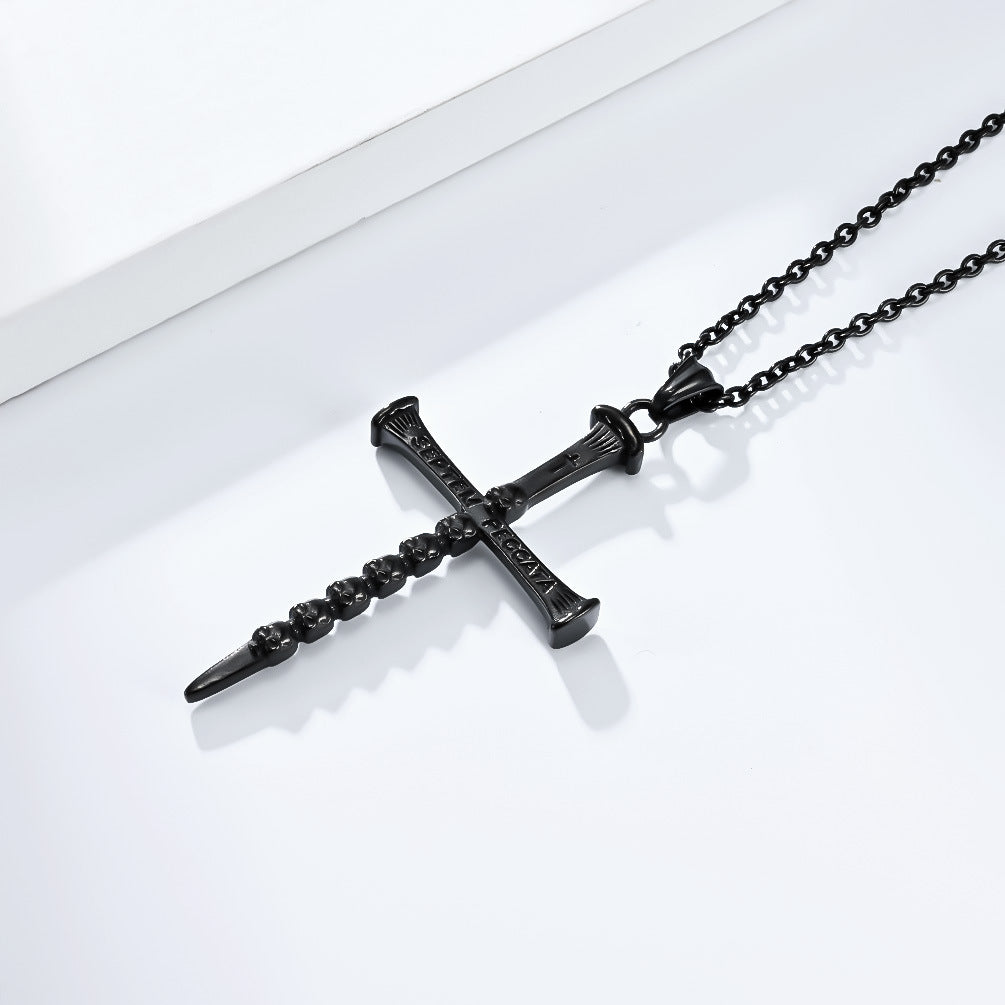 Vintage Dark Style Skull Stainless Steel Cross Necklace Gothic Jewelry