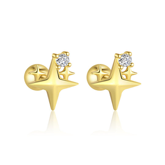S925 Sterling Silver Star and Moon Zirconia Round Head Earrings Set for Women