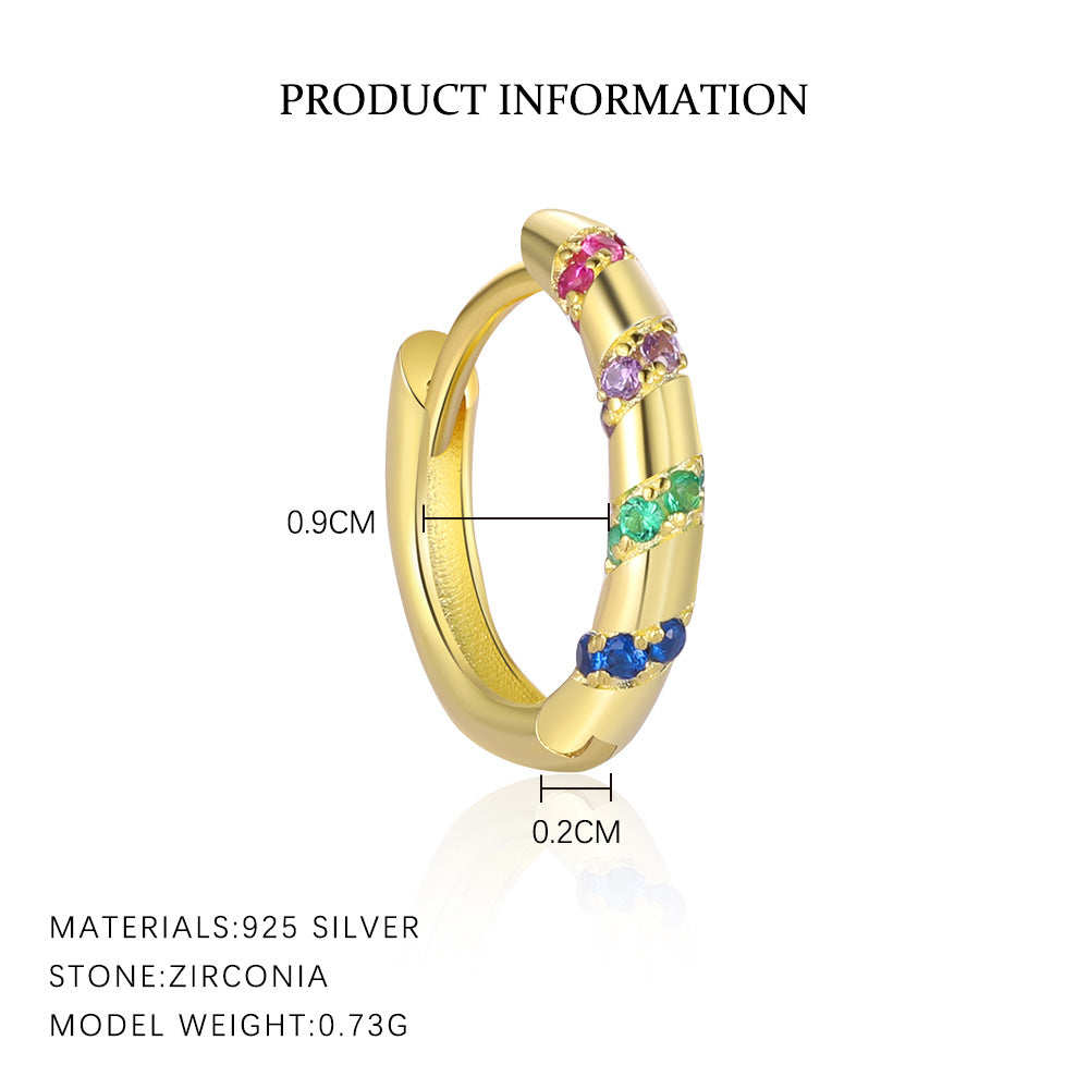 S925 Sterling Silver Minimalist Colorful Zirconia Geometric Earrings for Women