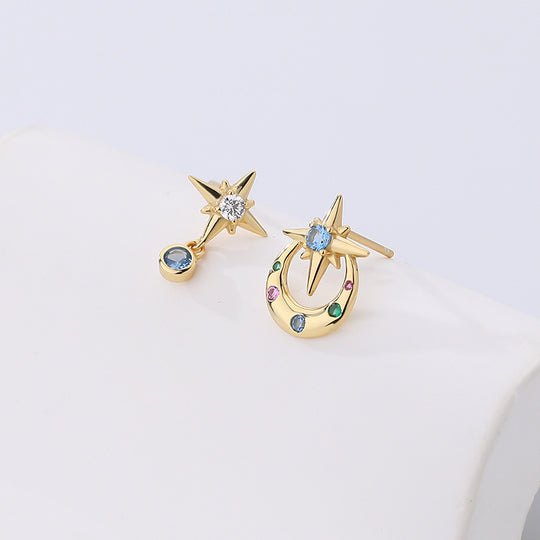 925 Sterling Silver Asymmetrical Octopus Stud Earrings