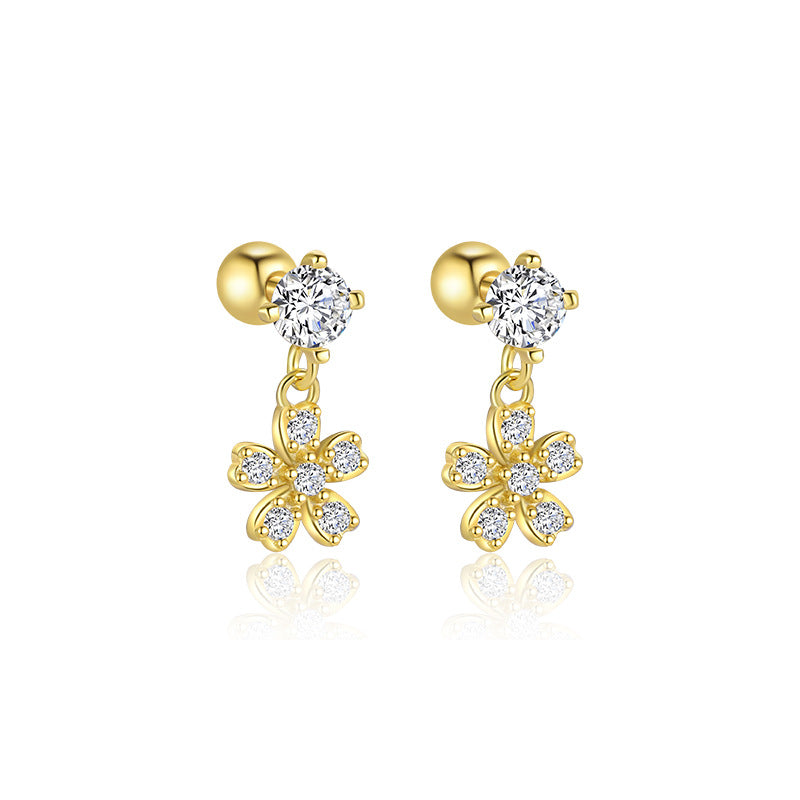S925 Sterling Silver Star and Moon Zirconia Round Head Earrings Set for Women