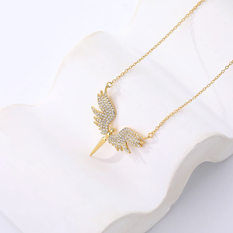 S925 Sterling Silver Light Luxury Zirconia Angel Wing Necklace