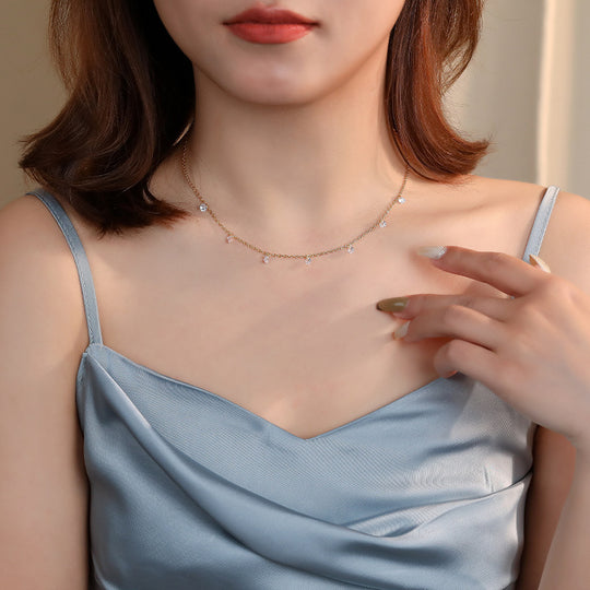S925 Colorful Zirconia Necklace Women Sterling Silver Rainbow Necklace