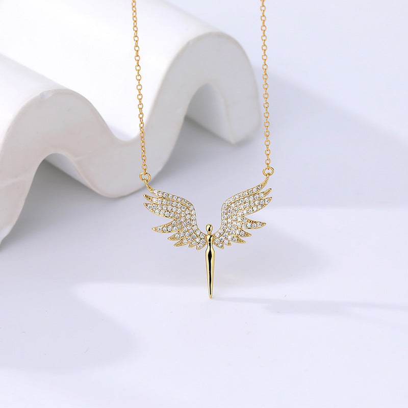 S925 Sterling Silver Light Luxury Zirconia Angel Wing Necklace