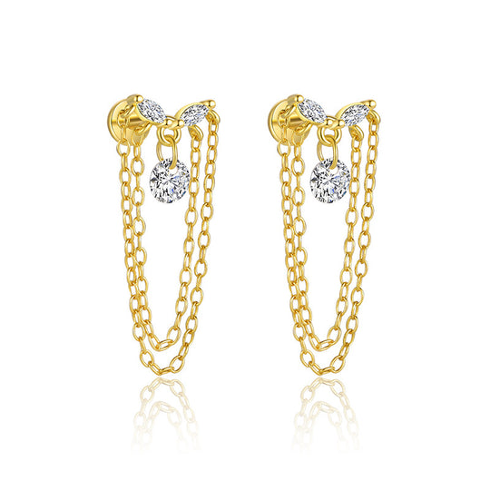 S925 Sterling Silver Tassel Zirconia Flat Earrings for Women