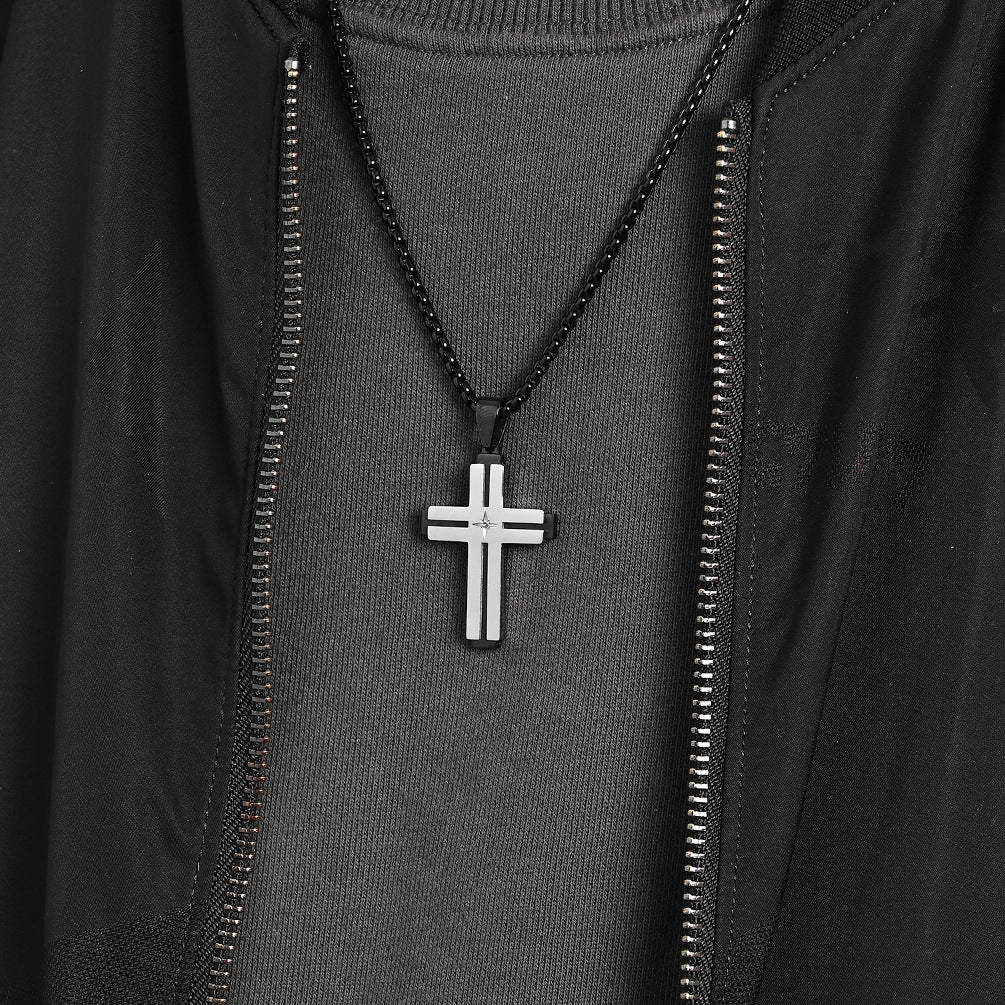 Two-Tone plated Cross Pendant Stainless Steel Necklace