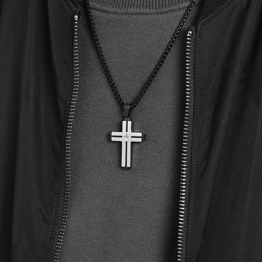 Two-Tone plated Cross Pendant Stainless Steel Necklace