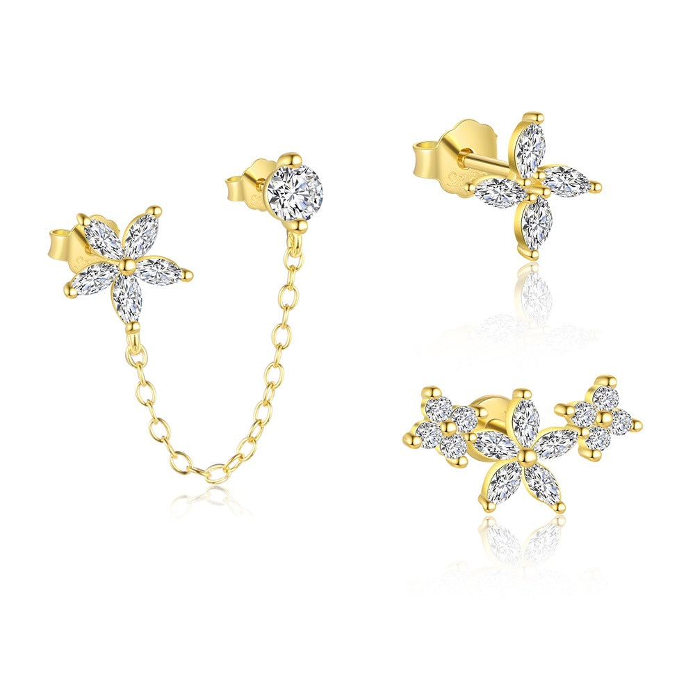 S925 Sterling Silver Windmill Zirconia Piercing Earrings for Women