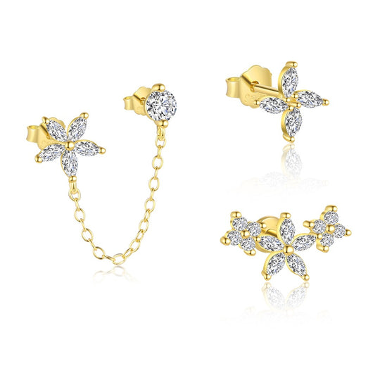 S925 Sterling Silver Windmill Zirconia Piercing Earrings for Women