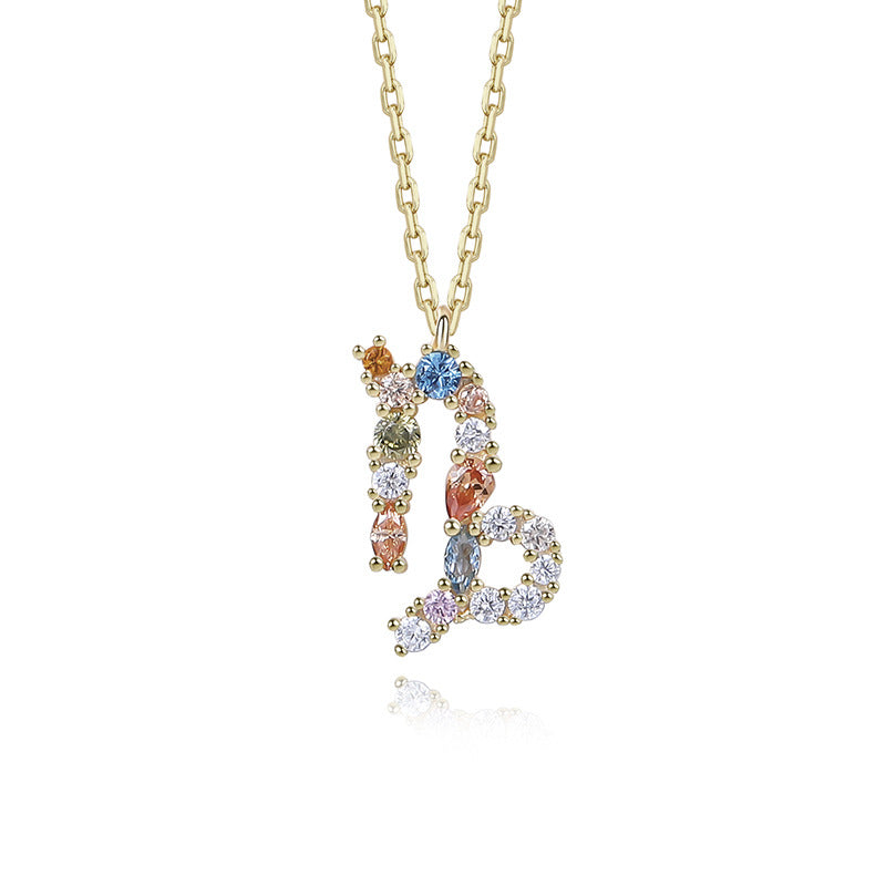 S925 Sterling Silver Rainbow Zirconia Zodiac Necklace