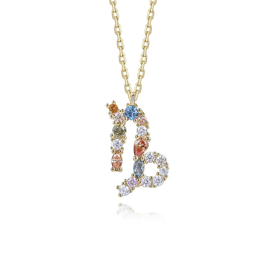 S925 Sterling Silver Rainbow Zirconia Zodiac Necklace
