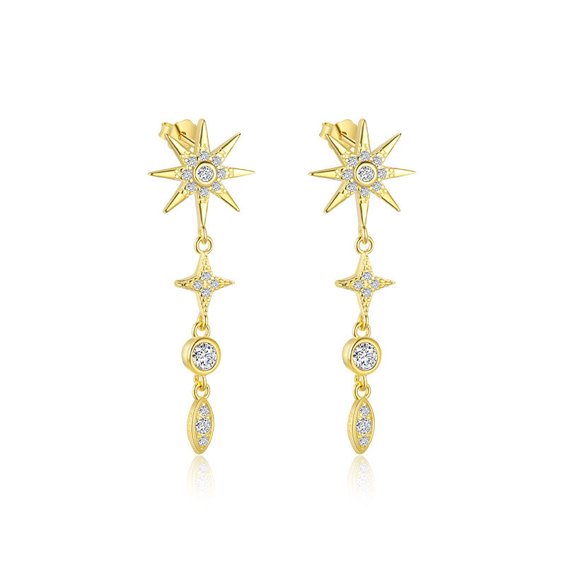 S925 Sterling Silver Star Tassel Diamond Stud Earrings Female